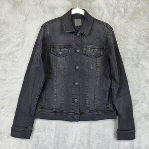 Joes Jeans Jacket Womens Small Black Denim Button Front Classic Trucker Short